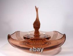 Art Deco Pink Depression Glass Three Piece Fish Float Bowl