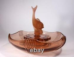 Art Deco Pink Depression Glass Three Piece Fish Float Bowl