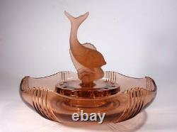 Art Deco Pink Depression Glass Three Piece Fish Float Bowl