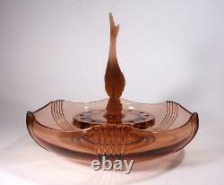 Art Deco Pink Depression Glass Three Piece Fish Float Bowl