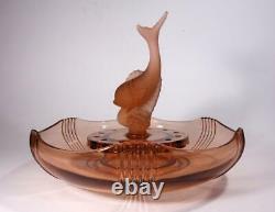 Art Deco Pink Depression Glass Three Piece Fish Float Bowl