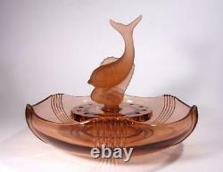 Art Deco Pink Depression Glass Three Piece Fish Float Bowl