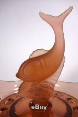 Art Deco Pink Depression Glass Three Piece Fish Float Bowl