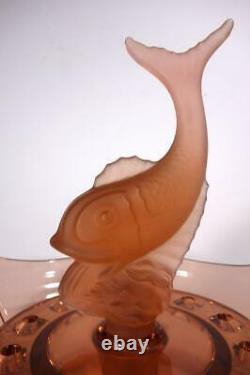 Art Deco Pink Depression Glass Three Piece Fish Float Bowl