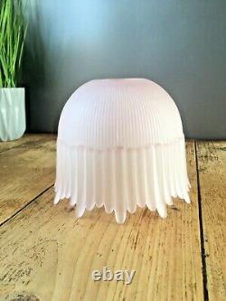 Art Deco Pink Frosted Drip Ribbed Holophane Teardrop Glass Ceiling Light Shade