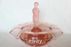 Art Deco Pink Glass Centrepiece Bowl with Draped Lady Figure by Cambridge Glass