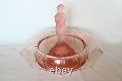 Art Deco Pink Glass Centrepiece Bowl with Draped Lady Figure by Cambridge Glass