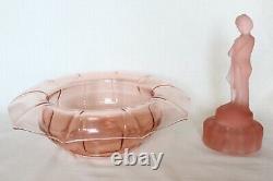 Art Deco Pink Glass Centrepiece Bowl with Draped Lady Figure by Cambridge Glass