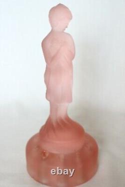 Art Deco Pink Glass Centrepiece Bowl with Draped Lady Figure by Cambridge Glass