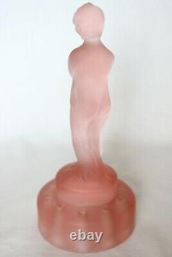 Art Deco Pink Glass Centrepiece Bowl with Draped Lady Figure by Cambridge Glass