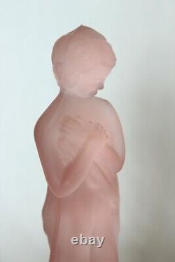 Art Deco Pink Glass Centrepiece Bowl with Draped Lady Figure by Cambridge Glass