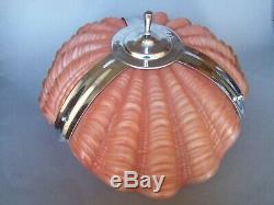 Art Deco Pink Glass & Chrome Clam Shell Odeon Ceiling Light Shade