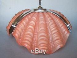 Art Deco Pink Glass & Chrome Clam Shell Odeon Ceiling Light Shade