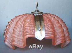 Art Deco Pink Glass & Chrome Clam Shell Odeon Ceiling Light Shade