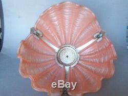 Art Deco Pink Glass & Chrome Clam Shell Odeon Ceiling Light Shade