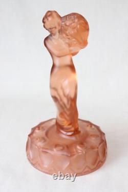 Art Deco Pink Glass Czech Centrepiece Bowl with Lady Figure