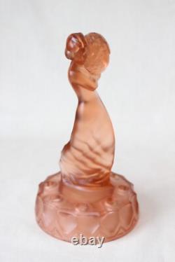 Art Deco Pink Glass Czech Centrepiece Bowl with Lady Figure