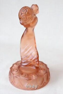 Art Deco Pink Glass Czech Centrepiece Bowl with Lady Figure