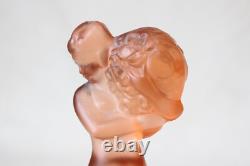 Art Deco Pink Glass Czech Centrepiece Bowl with Lady Figure