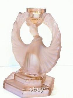 Art Deco Pink Glass Dancing Lady Comport / Centerpiece