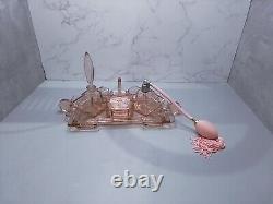 Art Deco Pink Glass Dressing Table Set C35