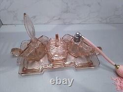 Art Deco Pink Glass Dressing Table Set C35