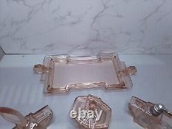 Art Deco Pink Glass Dressing Table Set C35