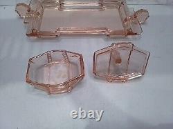 Art Deco Pink Glass Dressing Table Set C35