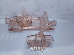 Art Deco Pink Glass Dressing Table Set C35