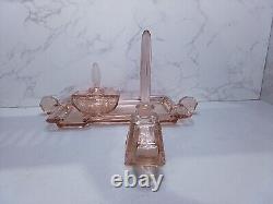 Art Deco Pink Glass Dressing Table Set C35