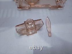 Art Deco Pink Glass Dressing Table Set C35