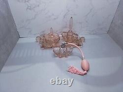 Art Deco Pink Glass Dressing Table Set C35