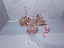 Art Deco Pink Glass Dressing Table Set C35