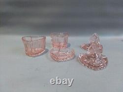 Art Deco Pink Glass Dressing Table Set. (Samuel Reich)