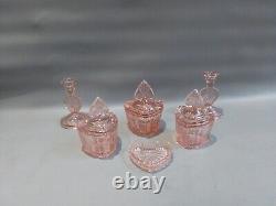 Art Deco Pink Glass Dressing Table Set. (Samuel Reich)