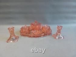 Art Deco Pink Glass Dressing Vanity Set STOELZLE czechoslovakian 1930s