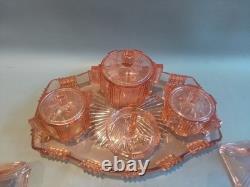 Art Deco Pink Glass Dressing Vanity Set STOELZLE czechoslovakian 1930s