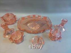 Art Deco Pink Glass Dressing Vanity Set STOELZLE czechoslovakian 1930s