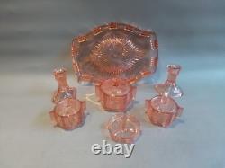 Art Deco Pink Glass Dressing Vanity Set STOELZLE czechoslovakian 1930s