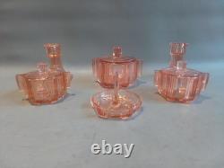 Art Deco Pink Glass Dressing Vanity Set STOELZLE czechoslovakian 1930s