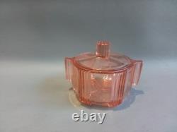 Art Deco Pink Glass Dressing Vanity Set STOELZLE czechoslovakian 1930s