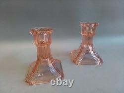Art Deco Pink Glass Dressing Vanity Set STOELZLE czechoslovakian 1930s