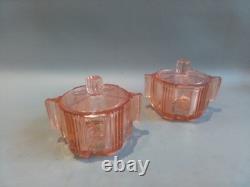 Art Deco Pink Glass Dressing Vanity Set STOELZLE czechoslovakian 1930s