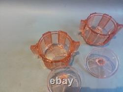 Art Deco Pink Glass Dressing Vanity Set STOELZLE czechoslovakian 1930s