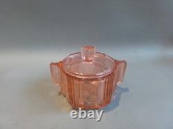 Art Deco Pink Glass Dressing Vanity Set STOELZLE czechoslovakian 1930s