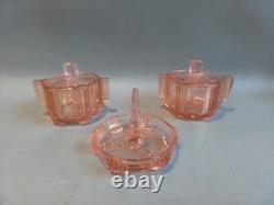 Art Deco Pink Glass Dressing Vanity Set STOELZLE czechoslovakian 1930s