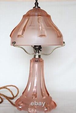 Art Deco Pink Glass'Greta' Table Lamp by Walther