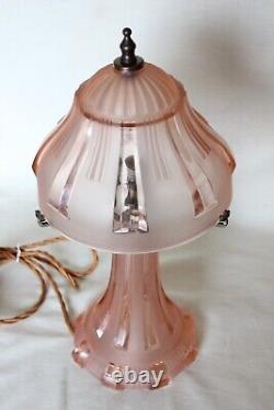 Art Deco Pink Glass'Greta' Table Lamp by Walther