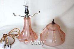 Art Deco Pink Glass'Greta' Table Lamp by Walther