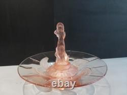Art Deco Pink Glass'Juno' Centrepiece Bowl with'Arabella' Figurine by Walther